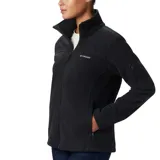 Campera polar Columbia modelo Fast Trek II, color negro, con cierre frontal completo, cuello alto, bolsillos laterales con cierre y un bolsillo adicional con cierre en la manga izquierda.
