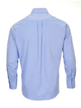 Camisa de manga larga de la marca Rockford, modelo Wor Travel, en color azul. Presenta cuello italiano abotonado, cierre frontal de botones, bolsillo en el pecho con el logo bordado y puños con doble botón.