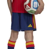 Short de fútbol Adidas de la selección española, modelo primera equipación 2026. Diseño azul con detalles en rojo y amarillo.