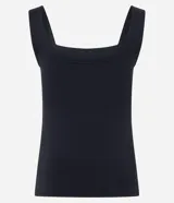 Blusa básica sin mangas marca Cortelle, confeccionada en poliamida con elastano. Presenta un diseño ajustado al cuerpo con escote cuadrado tanto en el frente como en la espalda y breteles medianos.