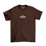 Remera negra de algodón con estampa frontal en color blanco que representa una taza de café con brazos y piernas en estilo cartoon.