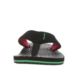 Ojotas Volcom modelo Eco Recliner 2, color negro con detalles en rojo, amarillo y verde. Tienen plantilla moldeada con soporte de arco y capellada textil resistente al agua.