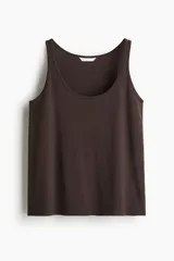 Musculosa cropped de algodón en color marrón, de corte holgado con escote en U y diseño liso.