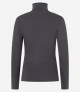 Suéter de punto color borgoña, con cuello alto estructurado y mangas largas.