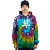Canguro Thrasher con capucha y bolsillo delantero, con estampado tie-dye multicolor y logo Skate Goat en el pecho.