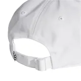 Gorra Adidas blanca con logo Trefoil bordado en negro en el frente.