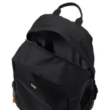 Mochila urbana Caterpillar color negro, con compartimento principal, bolsillo acolchado para portátil, bolsillos laterales de malla, correas ajustables y detalles reflectantes.