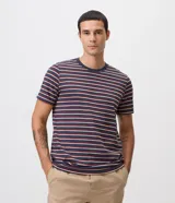 Remera de corte regular con cuello redondo y mangas cortas, confeccionada en tejido de algodón con diseño de rayas horizontales en hilo teñido.