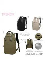 Mochila negra con asas superiores de mano, tirantes ajustables acolchados y bolsillo frontal con cierre.