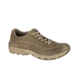 Zapato de cuero color marrón con cordones, diseño de punta redonda y suela de goma con relieve para mayor tracción.