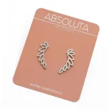 Par de caravanas plateadas de acero quirúrgico con forma de hojas.