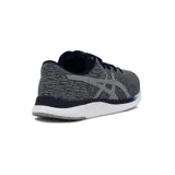 Championes de running Asics Streetwise color gris y azul marino, con entresuela blanca y el logo clásico de la marca en plateado en los laterales.