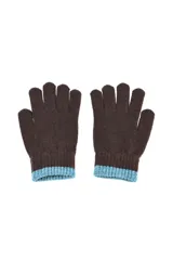 Guantes de punto en color beige con puño acanalado en contraste color verde oscuro.