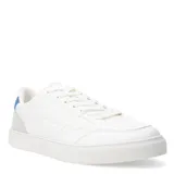 Championes urbanos N+ modelo Merida, de color blanco con detalles en gris claro y azul en el talón. Presentan un diseño de corte bajo con cordones, puntera perforada para mayor ventilación y suela de goma plana.