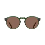 Lentes de sol con marco redondo de acetato color verde oliva y cristales marrones polarizados con protección UV.