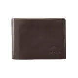 Billetera marrón de cuero con logo Rip Curl en relieve.