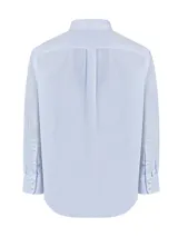 Camisa de manga larga RKF de corte regular, confeccionada en algodón con patrón de cuadros vichy en tonos celeste y blanco. Cuenta con cuello button-down, cierre frontal de botones, un bolsillo en el pecho con el logo bordado y puños ajustables.