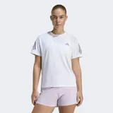 Remera deportiva Adidas de running, color blanco, con cuello redondo, mangas cortas con detalles reflectantes y logo de la marca en el pecho.