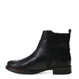 Bota de caña baja Bottero confeccionada en cuero negro, con diseño de estilo ecuestre que incluye una tira decorativa con hebilla metálica en el tobillo y suela con detalle de borde en tono madera.