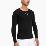 Remera térmica de manga larga Puma Baselayer en color negro, de ajuste ceñido al cuerpo con cuello redondo y el logotipo de la marca estampado en el pecho en color blanco.