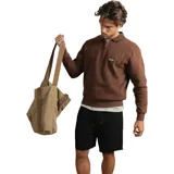 Buzo marrón con cuello polo y cierre de cremallera parcial, puños y dobladillo acanalados, y logo "Rhythm." bordado en el pecho.