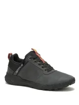 Sneaker Cat modelo Hex Ready Lo, color gris, confeccionada en cuero tipo nubuck y malla de nylon. Presenta suela de goma con tracción, detalles en color terracota en la lengüeta y el talón, y logo de la marca en el lateral.
