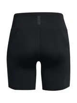 Short deportivo tipo calza de tiro alto, confeccionado en tejido HeatGear de secado rápido y alta elasticidad. Presenta diseño ajustado con bolsillos laterales, bajo sin dobladillo y detalles reflectantes para mayor visibilidad.