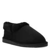 Pantuflas cerradas de estilo botineta, color negro, con interior y borde superior de piel sintética suave. Poseen suela plana de goma antideslizante.