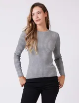 Buzo de tejido acanalado con cuello redondo y mangas largas, de corte ajustado al cuerpo.