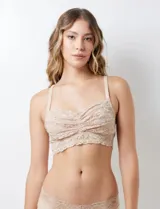 Soutien bralette de encaje floral color beige, con micro tul y breteles regulables.