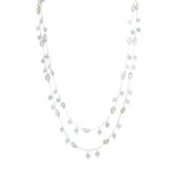 Collar largo de plata 925 con doble cadena, adornado con piedras aguamarina y piedra de la luna.