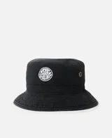 Gorro bucket Rip Curl Wetty Icon de color negro, con bordado frontal circular de la marca y ojal metálico lateral.