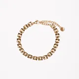 Pulsera dorada con eslabones rectangulares y cierre de mosquetón con cadena de alargue.