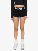 Shorts deportivos Diesel Arianna-Pop negros con cintura elástica ancha con logo Diesel en blanco.