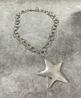 Collar de cadena gruesa plateada con dije grande de estrella tridimensional y pulida.
