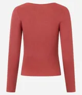 Blusa de punto de manga larga con cuello bote y textura acanalada vertical. Presenta un diseño ajustado al cuerpo, confeccionada en una mezcla de viscosa y poliamida.
