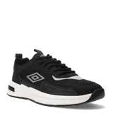 Championes urbanos Umbro modelo Jogger, color negro con detalles en blanco y gris. Confeccionados con una combinación de materiales textiles y sintéticos, presentan un diseño inspirado en el running retro con suela de goma y entresuela amortiguada.