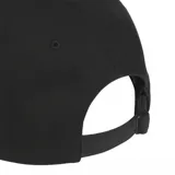 Gorra Adidas negra con logo bordado en el frente y ribete azul eléctrico en la visera.