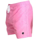 Short de baño Topper de corte slim, color rosa con estampado de pequeñas palmeras blancas. Cuenta con cintura elástica con cordón de ajuste blanco y logo de la marca en el ruedo.