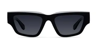 Gafas de sol negras con diseño cat eye y montura superior plana. Lentes polarizadas alemanas con protección UV400, recubrimiento anti-scratch y superhydrophobic.