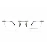 Lentes de lectura con armazón al aire, de diseño minimalista y elegante. Presentan una estructura metálica con acabado plateado y plaquetas ajustables.