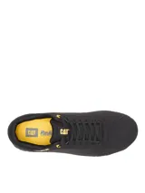 Championes Caterpillar modelo Hex Canvas, color negro con detalles en amarillo. Presentan un diseño minimalista con suela de goma gruesa con textura hexagonal y logo de la marca en el lateral y la lengüeta.