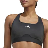 Top deportivo negro con espalda racerback, paneles de malla y logo Adidas blanco en el frente. Confeccionado en poliéster reciclado y elastano, con tecnología Aeroready y almohadillas removibles.