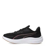 Championes de running Puma Skyrocket Lite 2, color negro con detalles en blanco y cobre. Presentan capellada de malla transpirable, entresuela PUMALITE para amortiguación reactiva, plantilla SOFTFOAM+ y suela de goma con tracción.