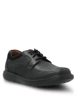 Zapato de vestir tipo derby con cordones, confeccionado en cuero vacuno con textura granulada. Presenta suela de goma EVA con tecnología Comfort 3 para mayor flexibilidad y amortiguación, y punta redonda.