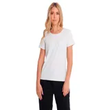 Remera blanca de manga corta con cuello redondo y logo de CAT estampado en el pecho.