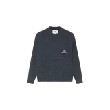 Sweater de punto gris oscuro con diseño de cuadrícula en relieve, cuello redondo acanalado y el logo de la marca bordado en el pecho.