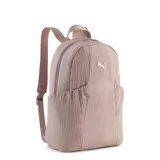 Mochila Puma modelo Up Small, color rosado viejo, con diseño de textura arrugada y logo metálico dorado en el frente. Cuenta con cierre principal y correas ajustables.