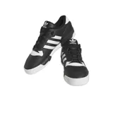 Championes adidas Rivalry Low de corte bajo, con diseño clásico en color negro y detalles en blanco, incluyendo las tres tiras laterales características de la marca y suela de goma.