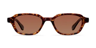 Lentes de sol con montura rectangular de diseño clásico en carey marrón y cristales polarizados en tono marrón.